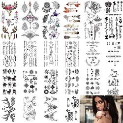 Temporary Tattoos, NICEAUTY Small Temporary Tattoo 24 sheets Fake Tattoos Waterproof Multicolored Mixed Style Body Sticker Hand Neck Wrist Art Fashion Temporary Tattoo for Women, Girls