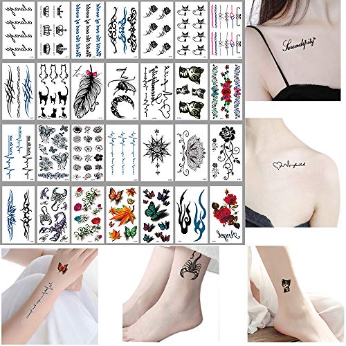 Temporary Tattoos for Women Tattoo Sticker Hand Neck Wrist Fashion Art Body Removable Tattoos Waterproofing 30 Sheets (style3)