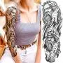 COKTAK 11 Sheets Cool Full Arm Temporary Tattoos For Men Body Sleeve Fake Military Warrior Tattoo Stickers Rose Beast Wolf Lion Tiger Eye Totem Extra Large Tatoos Women Leg Half Armband Animal Adults