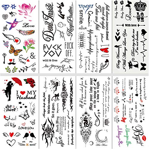 Temporary Tattoos Quotes Words Inspirational Conscious Ink Box for Women Men Girls or Kids Tattoo Stickers Face Body Art Waterproofing (style7)