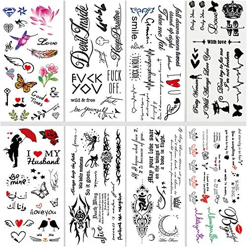 Temporary Tattoos Quotes Words Inspirational Conscious Ink Box for Women Men Girls or Kids Tattoo Stickers Face Body Art Waterproofing (style7)