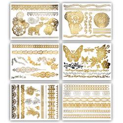 Terra Tattoos Gold Henna Temporary Tattoos - 75 Fake Metallic Tattoos