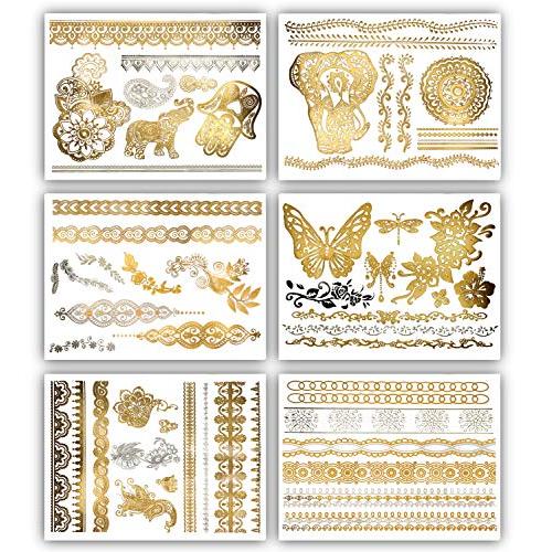 Terra Tattoos Gold Henna Temporary Tattoos - 75 Fake Metallic Tattoos