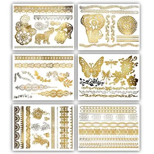 Terra Tattoos Gold Henna Temporary Tattoos - 75 Fake Metallic Tattoos Terra Tattoos Gold Henna Temporary Tattoos - 75 Fake Metallic Tattoos