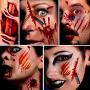 Halloween Scar Temporary Tattoos,Realistic Fake Face Scar Blood Wounds Zombie Vampire Bite Spider Stitches Bloody Tattoo Sticker for Adults Kids Bulk,3D Waterproof Halloween Theme Makeup Prank Props