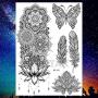 COKTAK 6 Pieces/Lot Unique Black Henna Temporary Tattoo Stickers For Adults Women Girls Feather Mandala Flower Body Art Large Big Arm Tattoos Sheet Lace Indian Mehndi Sexy Wedding Tatoos OWL