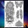 COKTAK 6 Pieces/Lot Unique Black Henna Temporary Tattoo Stickers For Adults Women Girls Feather Mandala Flower Body Art Large Big Arm Tattoos Sheet Lace Indian Mehndi Sexy Wedding Tatoos OWL