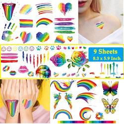 Ooopsi 140PCS Colorful Temporary Tattoos - Rainbow Lips Butterfly Rose Heart Tattoo Body Stickers - Rainbow Tattoo Stickers Party Summer Beach and Celebrations (9 Sheets)