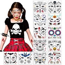 MUYOS Halloween Tattoos for Kids - Bat, Skeletons, Ghosts, Pumpkins, Spiders Temporary Tattoo Sticker - Halloween Party Favor Decorations -12 Sheets