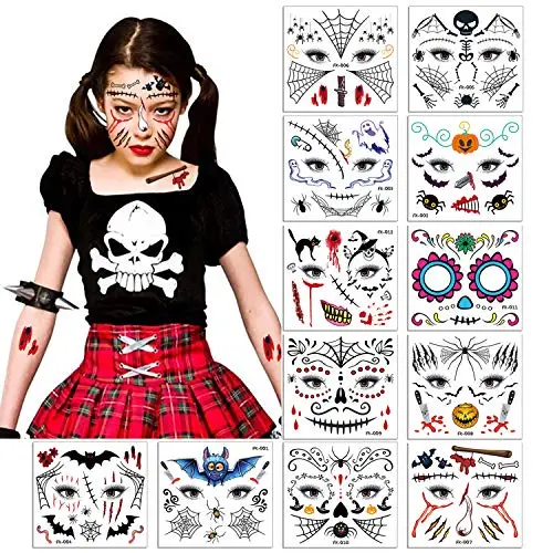 MUYOS Halloween Tattoos for Kids - Bat, Skeletons, Ghosts, Pumpkins, Spiders Temporary Tattoo Sticker - Halloween Party Favor Decorations -12 Sheets MUYOS Halloween Tattoos for Kids - Bat, Skeletons, Ghosts, Pumpkins, Spiders Temporary Tattoo Sticker - Halloween Party Favor Decorations -12 Sheets