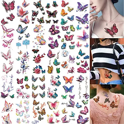 30 Sheets (120+ PCS) Butterfly Temporary Tattoos for Women Kids - Colorful Body Art 3D Fake Tattoos, Butterfly Party Favors 30 Sheets (120+ PCS) Butterfly Temporary Tattoos for Women Kids - Colorful Body Art 3D Fake Tattoos, Butterfly Party Favors