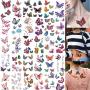 30 Sheets (120+ PCS) Butterfly Temporary Tattoos for Women Kids - Colorful Body Art 3D Fake Tattoos, Butterfly Party Favors