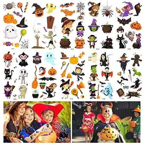 Halloween Temporary Tattoos for Kids, 100 Assorted Waterproof Cute Pumpkin Tattoos Stickers for Kids and Children Party Favors Halloween Temporary Tattoos for Kids, 100 Assorted Waterproof Cute Pumpkin Tattoos Stickers for Kids and Children Party Favors