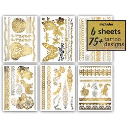 Terra Tattoos Gold Henna Temporary Tattoos - 75 Fake Metallic Tattoos