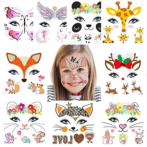 Fanoshon Animal Temporary Face Tattoo Sticker Set for Kids Adults, Water Transfer Butterfly Panda Deer Giraffe Fairy Floral Festival Body Paint Makeup Decoration Stickers for Halloween Fanoshon Animal Temporary Face Tattoo Sticker Set for Kids Adults, Water Transfer Butterfly Panda Deer Giraffe Fairy Floral Festival Body Paint Makeup Decoration Stickers for Halloween