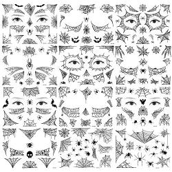 Konsait 12 Halloween Spider Face Tattoos Skull Spider Web Temporary Tattoos - Face Shoulder Arm Back Fake Tattoos Sticker for Women Men Kids Boys Halloween Cosplay Accessories