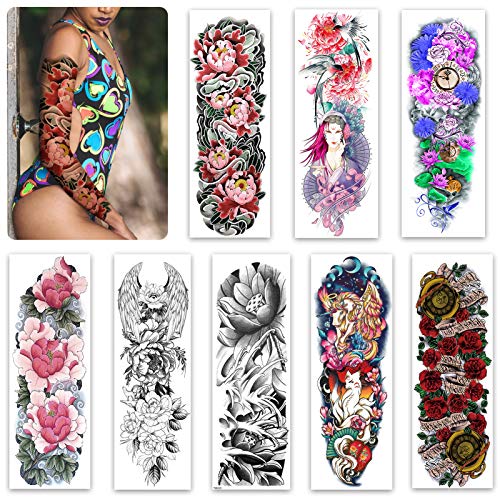 Sleeve Tattoos for Women Teen Girls and Kids,Full Arm Japanese Tattoo Flowers,Waterproof and Long-Lasting Body Art Realistic Tattoo Stickers