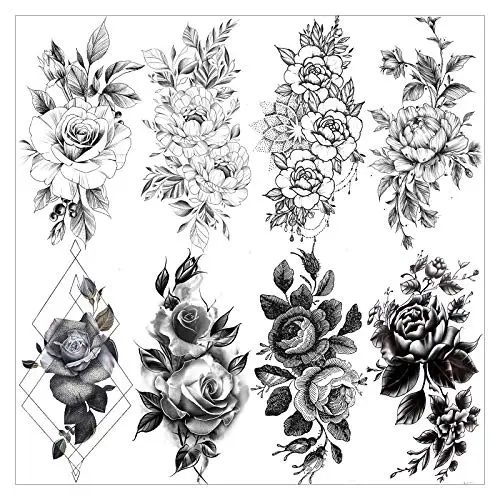VANTATY 8 Sheets Petal 3D Black Flower Rose Temporary Tattoos For Women Waterproof Fake Body Art Arm Sketch Tattoo Stickers For Girls Shoulder Arm Leaf Tatoo Adults Beauty. VANTATY 8 Sheets Petal 3D Black Flower Rose Temporary Tattoos For Women Waterproof Fake Body Art Arm Sketch Tattoo Stickers For Girls Shoulder Arm Leaf Tatoo Adults Beauty.
