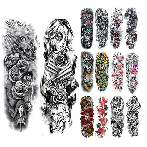 14 Pcs Full Arm Temporary Tattoo Stickers, Waterproof Temporary Tattoo,Black Body Tattoo Stickers For Women,Men,Halloween,Party,Masquerade 14 Pcs Full Arm Temporary Tattoo Stickers, Waterproof Temporary Tattoo,Black Body Tattoo Stickers For Women,Men,Halloween,Party,Masquerade
