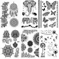 Pinkiou Henna Tattoo Stickers Lace Mehndi Temporary Tattoos for Maverick Women Teens Girls Metallic Tattooing Pack of 6 (black)