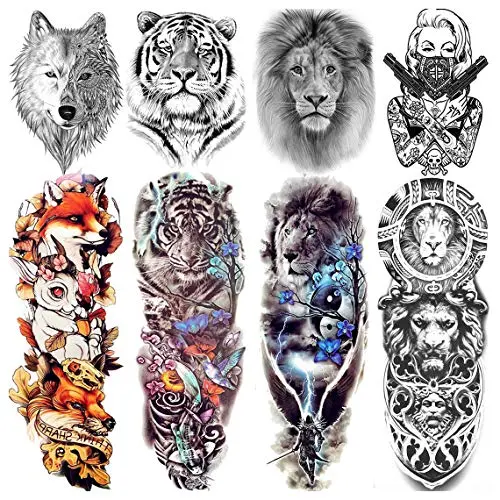 VANTATY 8 Sheets Extra Large 3D Realistic Animals Full Arm Temporary Tattoos For Men Women Fake Arm Sleeve Tattoo Maori Wolf Stickers Sexy Fox Tiger Flower Big Leg Tatoos Adults Gangster Girl Kid Lion VANTATY 8 Sheets Extra Large 3D Realistic Animals Full Arm Temporary Tattoos For Men Women Fake Arm Sleeve Tattoo Maori Wolf Stickers Sexy Fox Tiger Flower Big Leg Tatoos Adults Gangster Girl Kid Lion