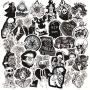 50PCS Gothic Retro Skull Black and White Thriller Horror Style Toy Sticker for Water Bottle Skateboard Luggage Trolley Laptop Doodle Cool Sticker (Gothic)