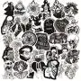 50PCS Gothic Retro Skull Black and White Thriller Horror Style Toy Sticker for Water Bottle Skateboard Luggage Trolley Laptop Doodle Cool Sticker (Gothic)