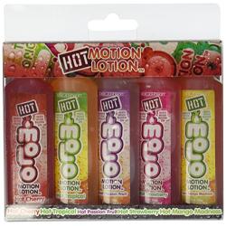 Doc Johnson Hot Motion Lotion - 5 Flavor Variety Pack - Flavored Warming Water-Based Body Glides - Warms to the Touch - Heats When Blown On - 5 x 1 fl.oz. (5 X 29.5 ml) - Multi-Colored