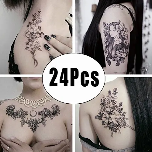 DaLin Sexy Floral Temporary Tattoos for Men Women Black Flowers 24Pcs Collection - Individual Styles Available DaLin Sexy Floral Temporary Tattoos for Men Women Black Flowers 24Pcs Collection - Individual Styles Available