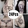 DaLin Sexy Floral Temporary Tattoos for Men Women Black Flowers 24Pcs Collection - Individual Styles Available