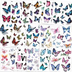 Konsait Kids Tattoos Butterfly Temporary Tattoos, Fake Tattoo Sticker for Girls Kids Women Childrens Birthday Party Bag Filler Gift Birthday Girls Party Favors, 16 Sheets