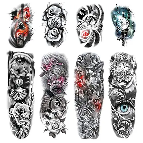 Leoars 4 Sheets Large Arm Temporary Tattoos and 4 Sheets Full Arm Sleeve Tattoo Sticker, Black Animal Eye Flower Fake Tattoos Sleeve Body Art for Women Men Leoars 4 Sheets Large Arm Temporary Tattoos and 4 Sheets Full Arm Sleeve Tattoo Sticker, Black Animal Eye Flower Fake Tattoos Sleeve Body Art for Women Men