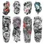 Leoars 4 Sheets Large Arm Temporary Tattoos and 4 Sheets Full Arm Sleeve Tattoo Sticker, Black Animal Eye Flower Fake Tattoos Sleeve Body Art for Women Men Leoars 4 Sheets Large Arm Temporary Tattoos and 4 Sheets Full Arm Sleeve Tattoo Sticker, Black Animal Eye Flower Fake Tattoos Sleeve Body Art for Women Men