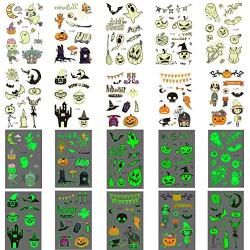 Luminous Halloween Temporary Tattoos for Kids，10 Sheet Temporary tattoo Stickers Spider Ghost Pumpkin Black Cat Decorations for Adult and Kids Gift, Halloween Fake Tattoos Glow Stickers for Dance Party Favors.