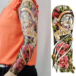 Leoars 4 Sheets Large Arm Temporary Tattoos and 4 Sheets Full Arm Sleeve Tattoo Sticker, Big Peacock Lotus Rose Fake Tattoos Sleeve Body Art for Women Men