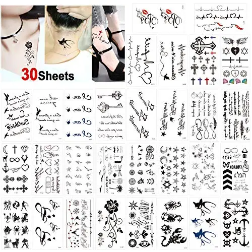 Konsait Temporary Tattoos for Adult Women Men Kids(30 Sheets), Waterproof Temporary Tattoo Fake Black Tiny Tattoos Body Art Sticker Hand Neck Wrist Cover Up Set Konsait Temporary Tattoos for Adult Women Men Kids(30 Sheets), Waterproof Temporary Tattoo Fake Black Tiny Tattoos Body Art Sticker Hand Neck Wrist Cover Up Set