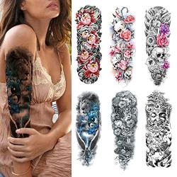 Leoars Large Temporary Tattoos Sticker, Full Arm Tattoo Sleeves, Temporary Sleeve Tattoos Fake Body Art Arm Tattoo for Men Women, 6-Sheet