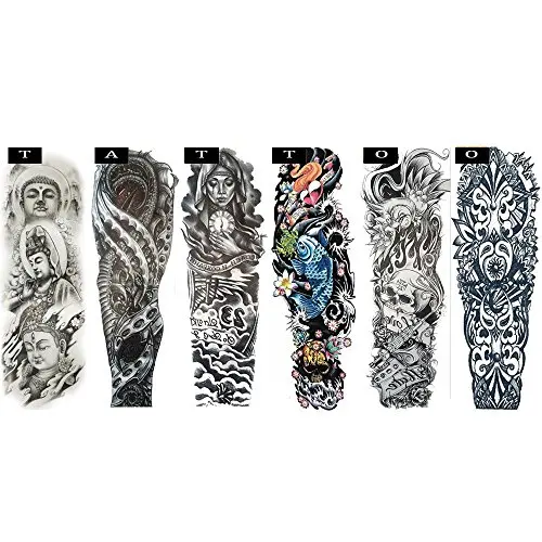 Pinkiou Temporary Tattoo Full Arm Body Stickers Arm Shoulder Tattoo For Man Women Buddha, Skull, Eagle eye, Beauty and Beast Etc (18-0094) Pinkiou Temporary Tattoo Full Arm Body Stickers Arm Shoulder Tattoo For Man Women Buddha, Skull, Eagle eye, Beauty and Beast Etc (18-0094)