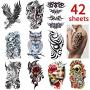 42 Sheets Temporary Tattoos Stickers (Include 10 Sheets Large Stickers), Fake Body Arm Chest Shoulder Tattoos for Men and Women