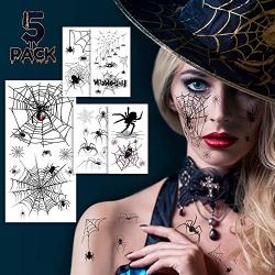 Halloween Face Tattoos, Spider Temporary Tattoos, Halloween Temporary Sticker Costume Makeup Tattoos Kit, 5 Sheets Realistic Fake Spider Face Decal Fall Temporary Tattoo for Face Body Men Women