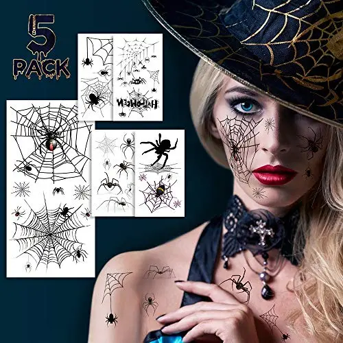 Halloween Face Tattoos, Spider Temporary Tattoos, Halloween Temporary Sticker Costume Makeup Tattoos Kit, 5 Sheets Realistic Fake Spider Face Decal Fall Temporary Tattoo for Face Body Men Women Halloween Face Tattoos, Spider Temporary Tattoos, Halloween Temporary Sticker Costume Makeup Tattoos Kit, 5 Sheets Realistic Fake Spider Face Decal Fall Temporary Tattoo for Face Body Men Women