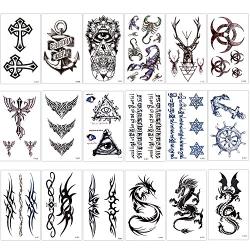 Konsait Temporary Tattoo Kit for Adults Kids Women Men(18 Sheets), Temporary Tattoo Stickers Paper Fake Tattoo Paper Body Sticker Set for Party Favors,Dragon Eye Deer Head Geometric Vine Chakra