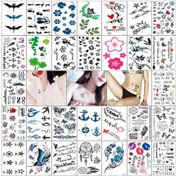 Small Temporary Tattoos for Women Realistic Tiny Tattoo Body Art Stickers Sexy Fake Tattoos Lips Leaf Flower Black Tattoo Waterproof Temp Tattoos Stickers (30 Sheets)