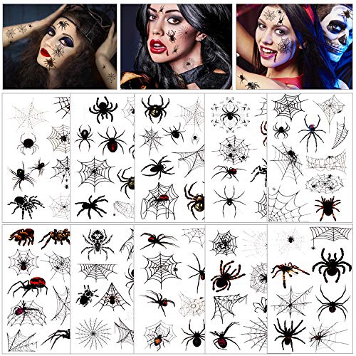 Konsait 86PCS Halloween Tattoos Spider Tattoos, Spider Web Spider Net Tattoos, Halloween Face Shoulder Arm Tattoo Stickers for Women Men Kids Boys Halloween Cosplay Accessories Konsait 86PCS Halloween Tattoos Spider Tattoos, Spider Web Spider Net Tattoos, Halloween Face Shoulder Arm Tattoo Stickers for Women Men Kids Boys Halloween Cosplay Accessories
