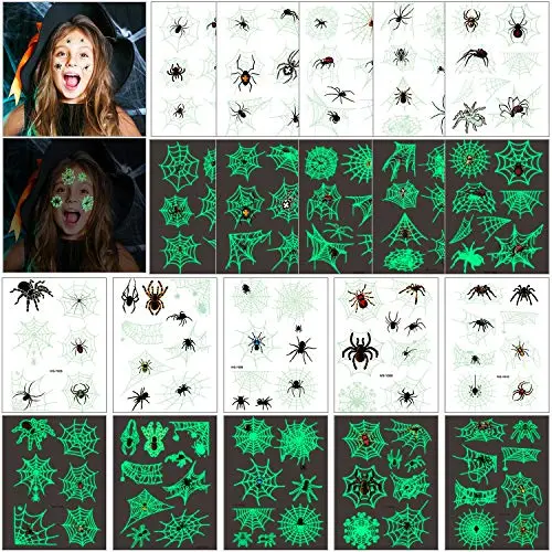 Konsait 73PCS Glow in the Dark Halloween Tattoos Kids, Luminous Tattoos, Halloween Spider Themed Sticker for Children Girls Boys for Halloween Party FavorsTrick or Treat Gift,Birthday Party Bag Filler Konsait 73PCS Glow in the Dark Halloween Tattoos Kids, Luminous Tattoos, Halloween Spider Themed Sticker for Children Girls Boys for Halloween Party FavorsTrick or Treat Gift,Birthday Party Bag Filler
