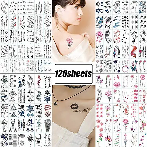 120 Sheets Fake Tattoos Temporary Tattoo Stickers for Women Men Girls Kids Tiny Black Flower Word Sexy Temp Tattoos Small Body Art Decal Designs for Face Hand Neck Wrist Arm Back Chest Decorations 120 Sheets Fake Tattoos Temporary Tattoo Stickers for Women Men Girls Kids Tiny Black Flower Word Sexy Temp Tattoos Small Body Art Decal Designs for Face Hand Neck Wrist Arm Back Chest Decorations