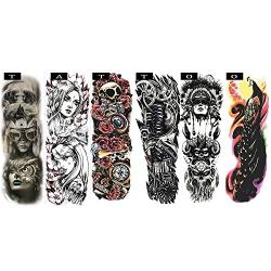 Pinkiou Temporary Tattoo Full Arm Body Stickers Arm Shoulder Tattoo For Man Women Buddha, Skull, Eagle eye, Beauty and Beast Etc (18-0092)