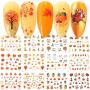 Fall Nail Art Stickers Thanksgiving Halloween Nail Art Accessories Decals 12 Sheets Autumn Maple Leaves Pumpkin Water Transfer Nail Stickers Nail Tattoos for Women Girls DIY Nail Tips Decorations