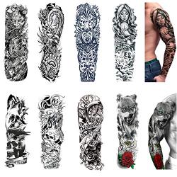 Temporary Tattoos 8 Sheets,Black Full Arm Tattoo Body Stickers for Men Women Adults Kids