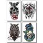 Temporary Tattoos for Men Guys & Teens Fake Tattoo Stickers (8 Large Sheets) Tattoos for Boys Biker Tattoos Rocker Transfers for Arms Shoulders Chest & Back - Body Art Tattoo Sticker Waterproof Black